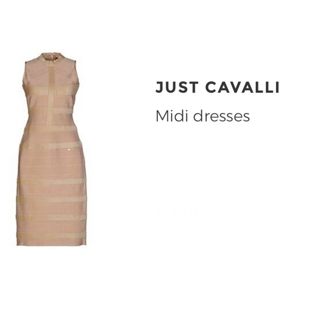 Just Cavalli Neutral Beige Sleeveless Midi Dress